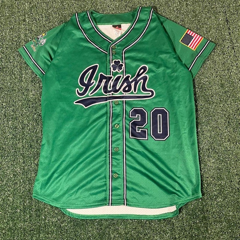 Alleson Athletic Irish Baseball Jersey Green Mesh Shamrock USA Patch Youth XL